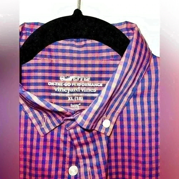 Boys Vineyard Vines Red & Blue Gingham Button Down Sz XL Performance - Picture 2 of 3
